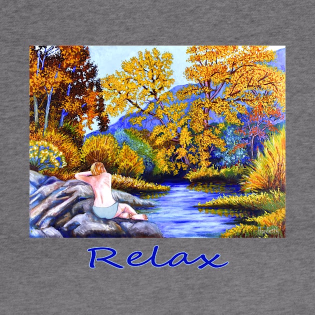 Woman girl on rocks relaxing watching the river flow zen yoga buddhism by Fantasyart123